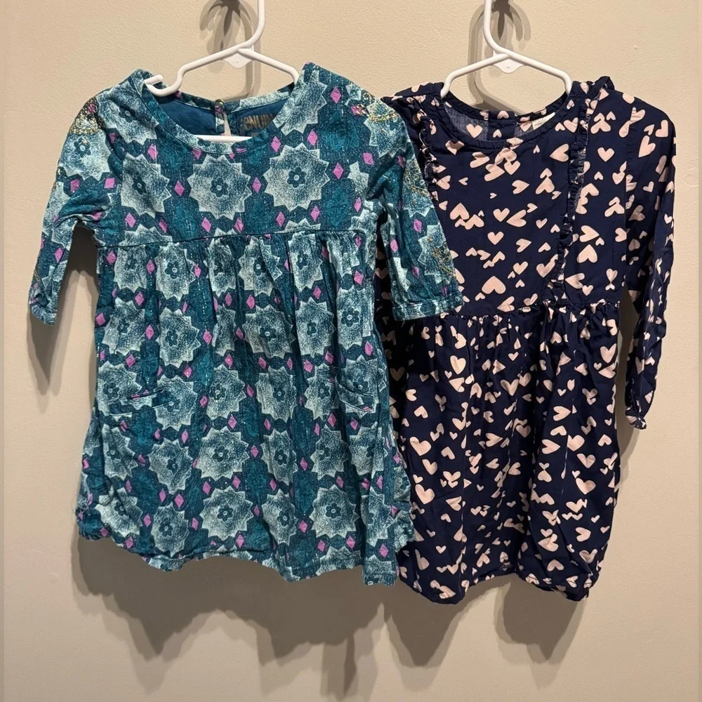 OshKosh B’gosh Girls Dress Bundle 2 Long Sleeve Dresses 3T Floral Hearts